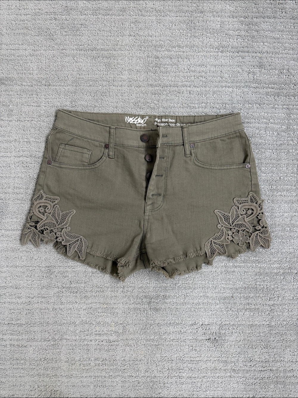 Mossimo Supply Co. Olive Green Denim Shorts with Lace Trim